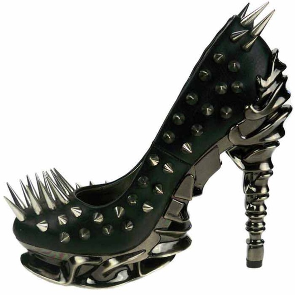 Hades ZETTA Spiked Black Pump Metallic Spinal 5" Heel 6-7-8-9-10-11 M/B Width - Picture 5 of 15